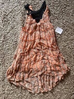 Caballero Crochet Yoke Printed Dress | Designer Sample size S| Boho Ruffle Hem